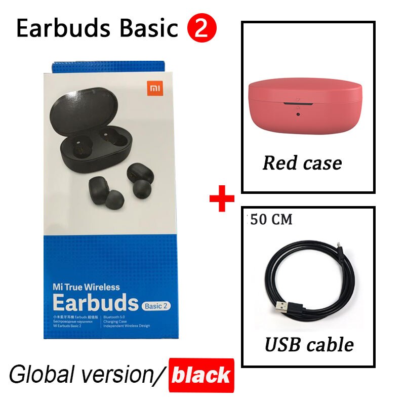 Xiaomi Redmi AirDots 2 TWS Wireless Stereo Bluetooth 5,0 Kopfhörer Noise Reduction Freisprecheinrichtung AI Voice Control Airdots Generation: basic  2 n red case