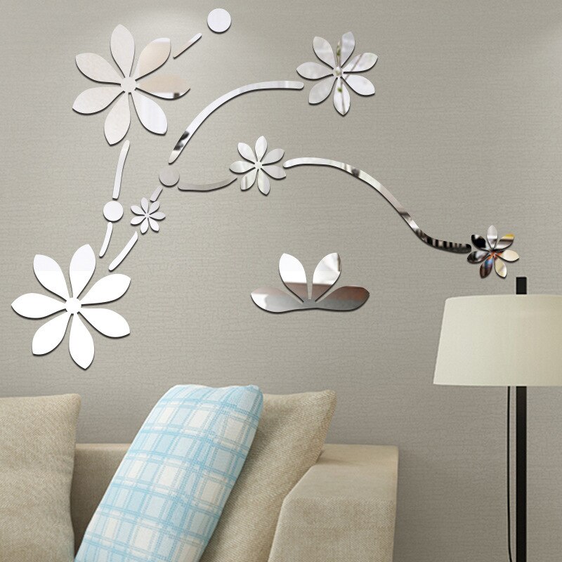 Blume Reben Acryl Spiegel Zauberstab Aufkleber Wandbild Schlafzimmer Wohnzimmer Dekor Hause Dekoration Zubehör