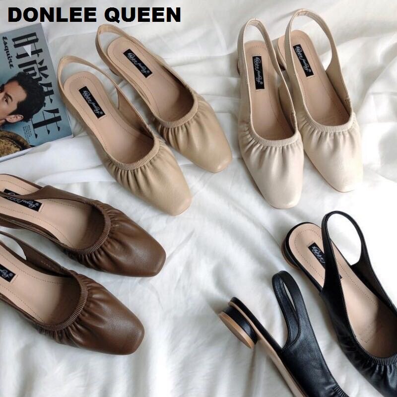 Slingback sandaler kvinder slip on mule sko kvinder rund tå lav hæl sko mærke lavvandede plisserede sandal mules slides