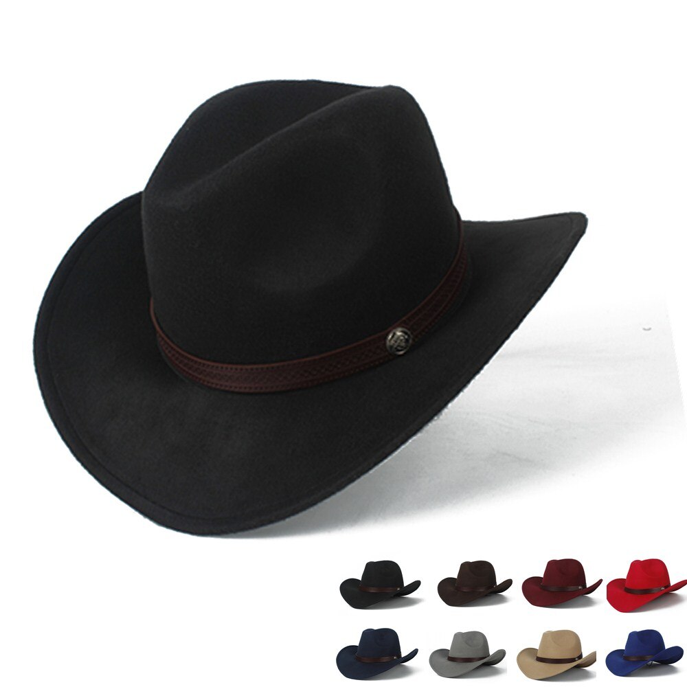 Women Men Wool Hollow Western Cowboy Hat Gentleman Outblack Sombrero Hombre Jazz Cap Size 56-58