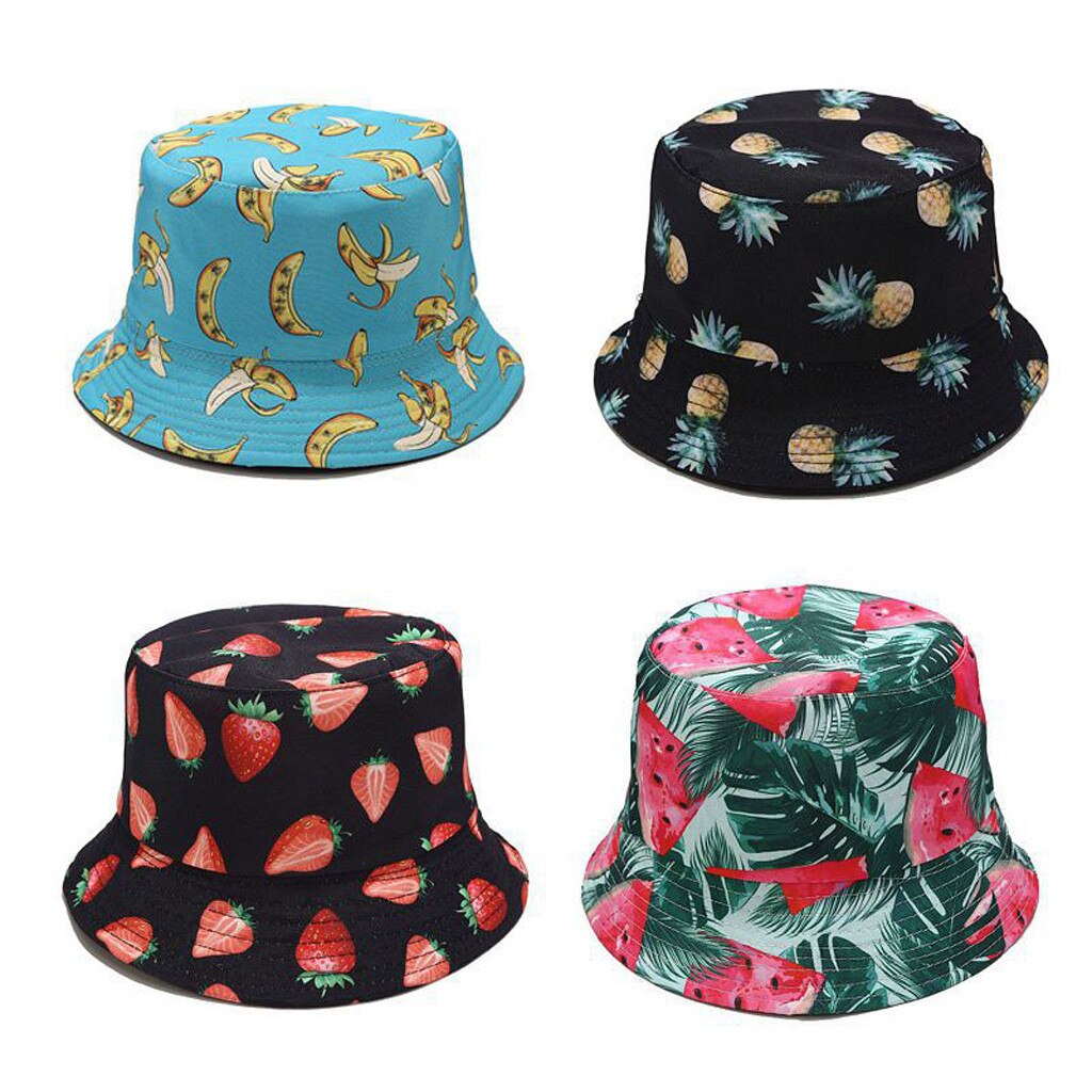 Emmer Hoed Zomer Mannen En Vrouwen Fruit Print Dubbelzijdig Opvouwbare Visser Hoed Emmer Cap Sombrero De Pescador Para hombre #30