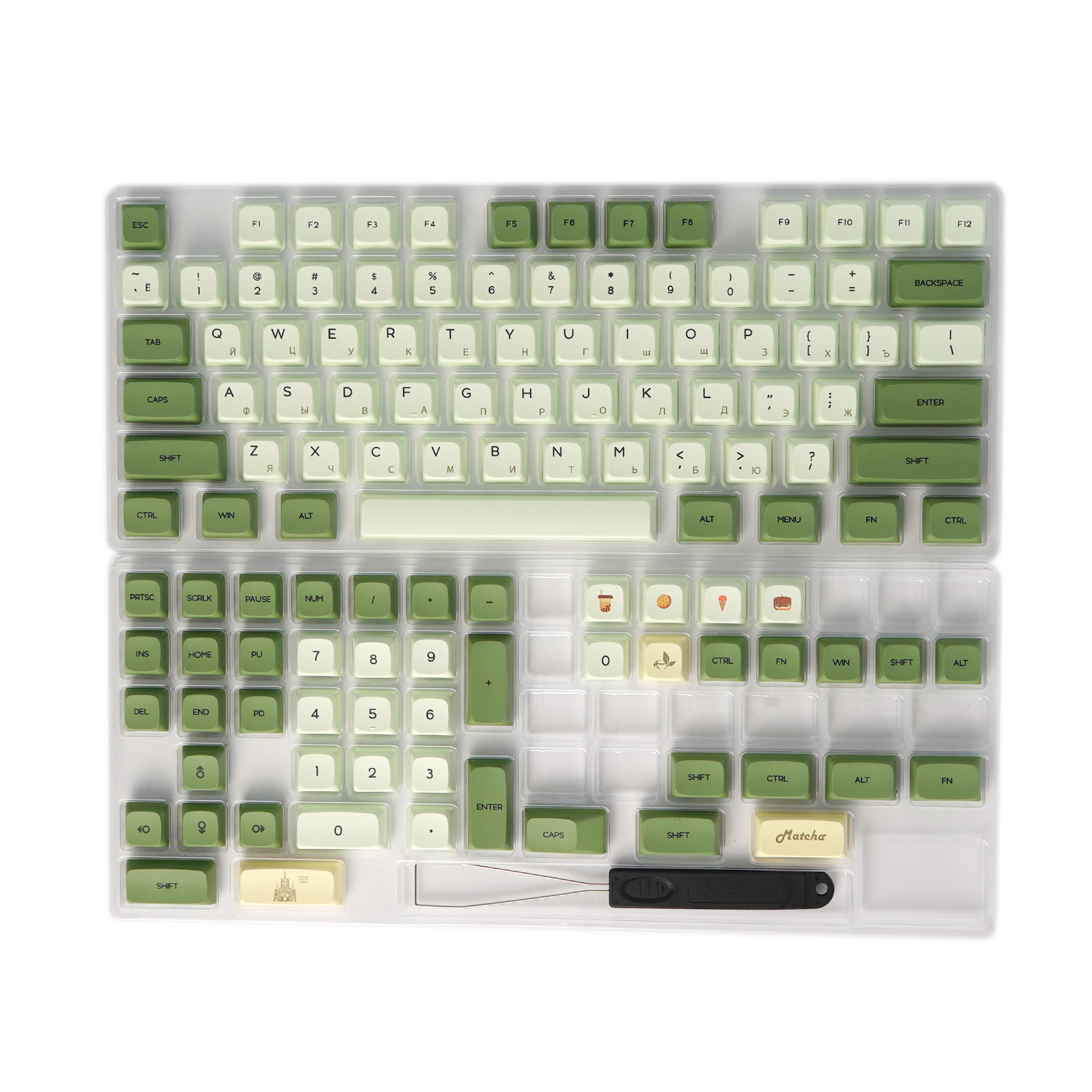 Pbt keycaps, matcha theme, xda profile, japanese, korean, russian alphabet, mx mechanical keyboard switches, 61 64 68 75 84 87 104