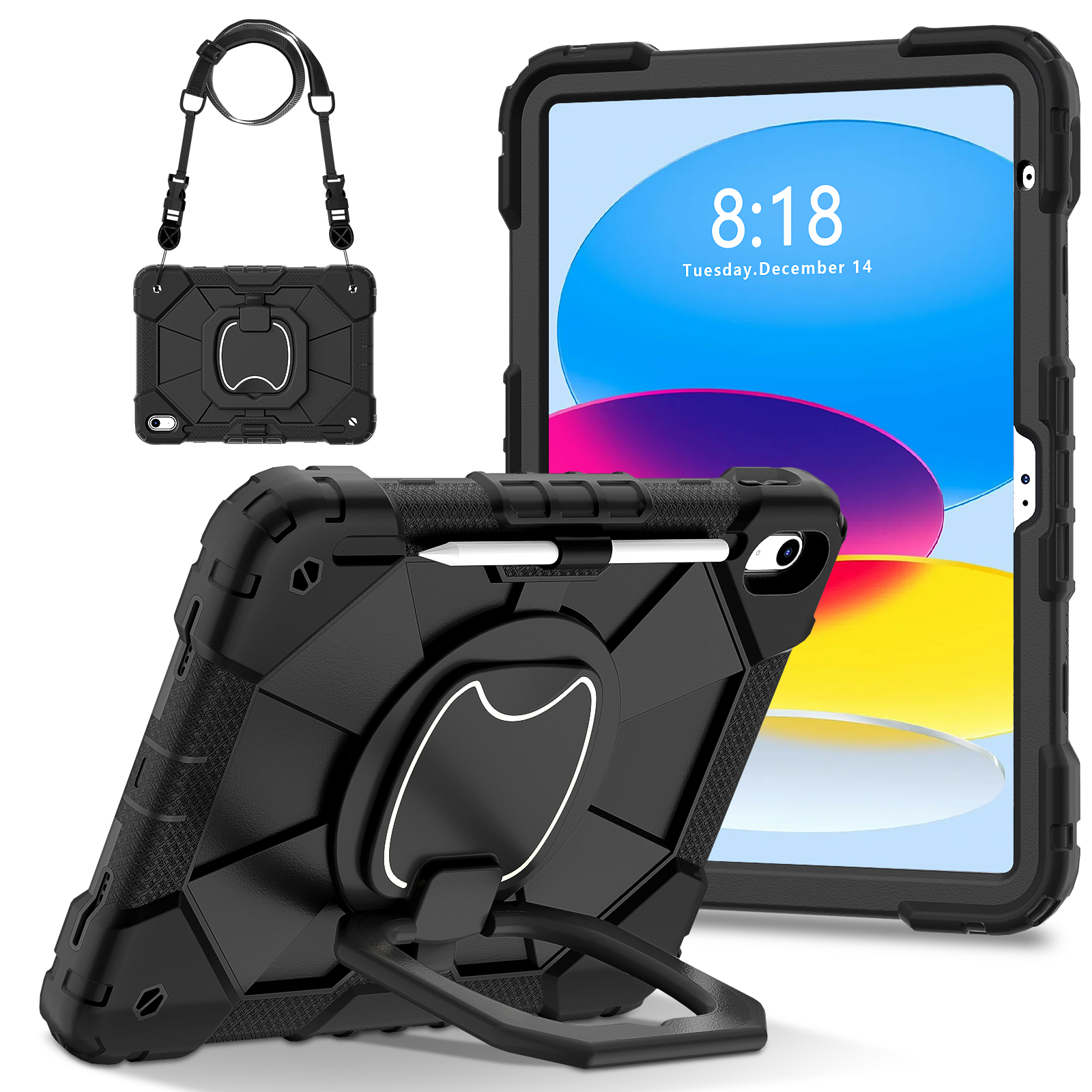 Étui de protection pour tablette adapté pour iPad A16 11Th (2025)/Ipad 10.9 10Th (2022) avec support de sacoche, 12 couleurs disponibles: 12.4 / noir