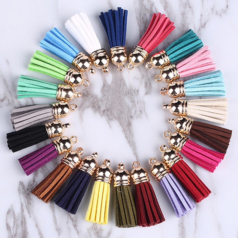 Pompon en cuir Vintage 38mm, 10 pièces, pour porte-clés, sangles de téléphone portable, bijoux frange en Fiber daim, résultats de bricolage