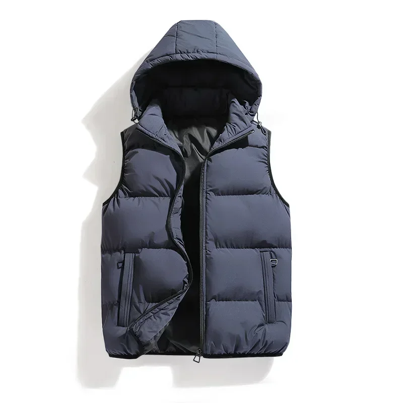 Heren Puffer Jack Mouwloze Katoenen Gewatteerde Jassen Houden Warme Capuchon Jas Dikker Herfst Winter Heren Jassen Afneembare Capuchon: 4XL / Donkergrijs