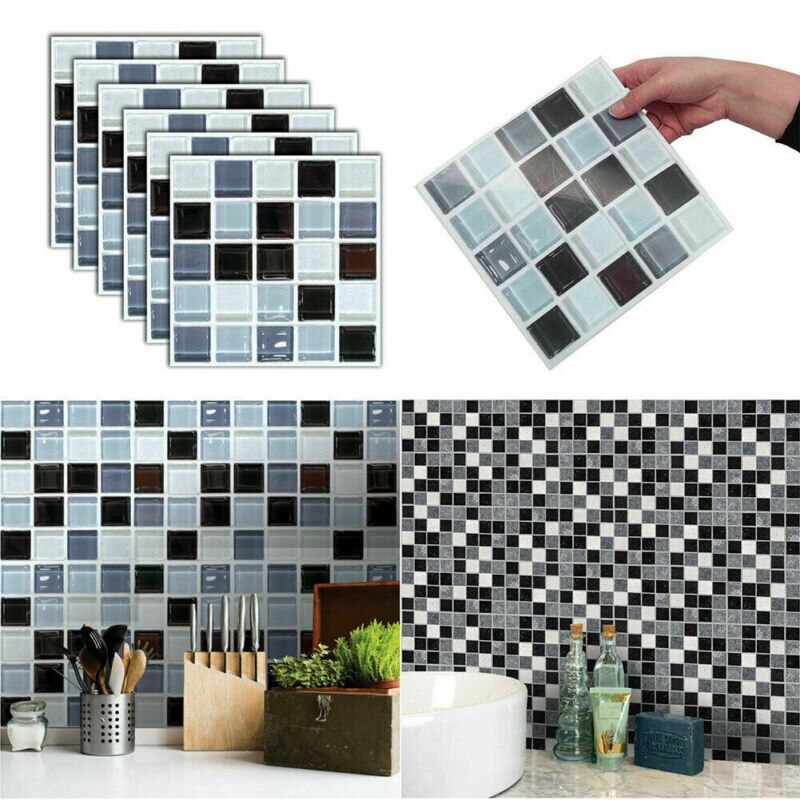 6 stk Mærke Stil 3D Vægklistermærke Flise Mursten Selvklæbende Mosaik Køkken Badeværelse Vægdekoration: Default Title