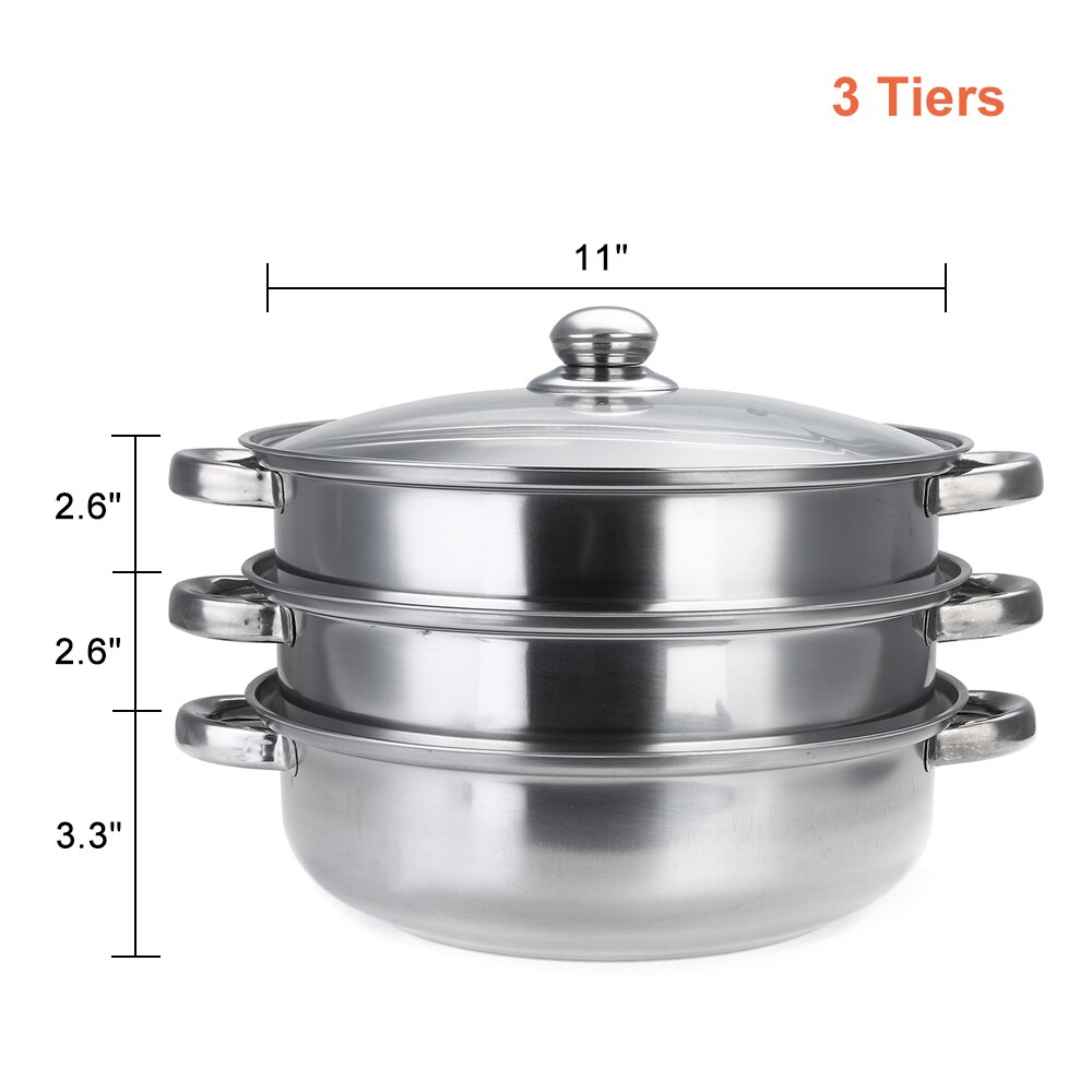 3 Layer Stainless Steel Pots Stockpot Hotpot Induction Steaming Food Steamer Pan Cookware Household Cooking Pot Steamer Cooker