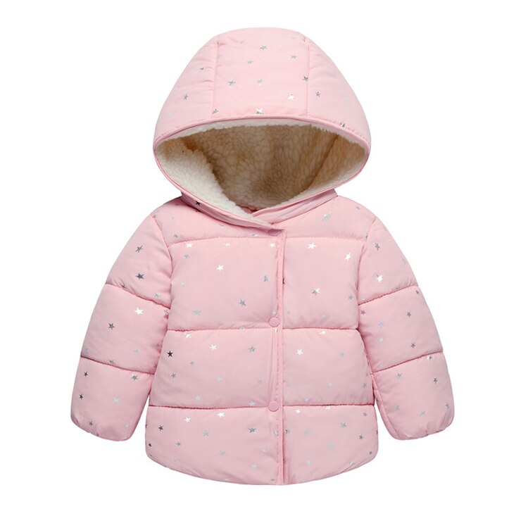 Vinterjacka för flickor parkas overall för barn pojke flicka jackor varma barnkläder stjärnor huvkappor baby ytterkläder: Rosa / 3t
