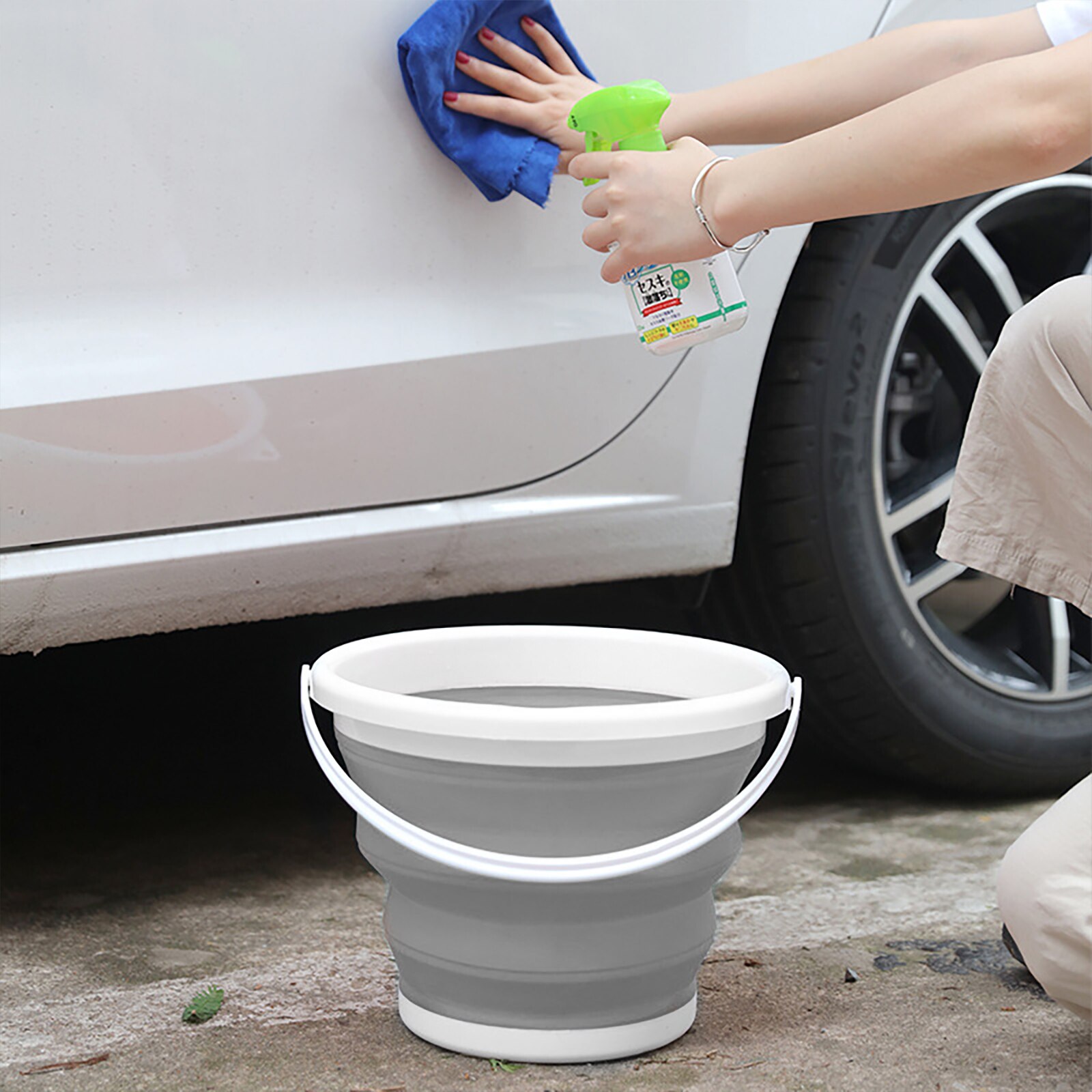 Foldable Bucket with Handle Silicone Bucket Capacity of 3L/5L/10L Multi Purpose for Beach Camping Garden House Cleaning Tool