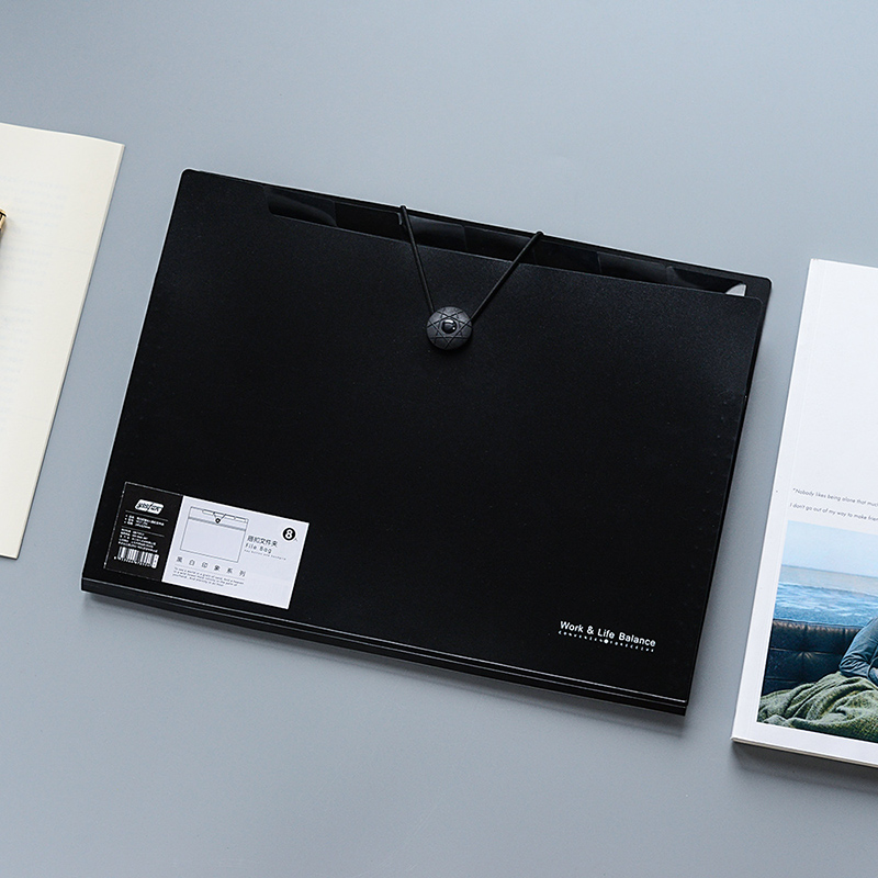 White&Black Series File Organizer A4 12.8x9.6 inches Office expanding wallet - 5 pockets or 1 pocket File folder a4 fashinable: Black-5-pocket