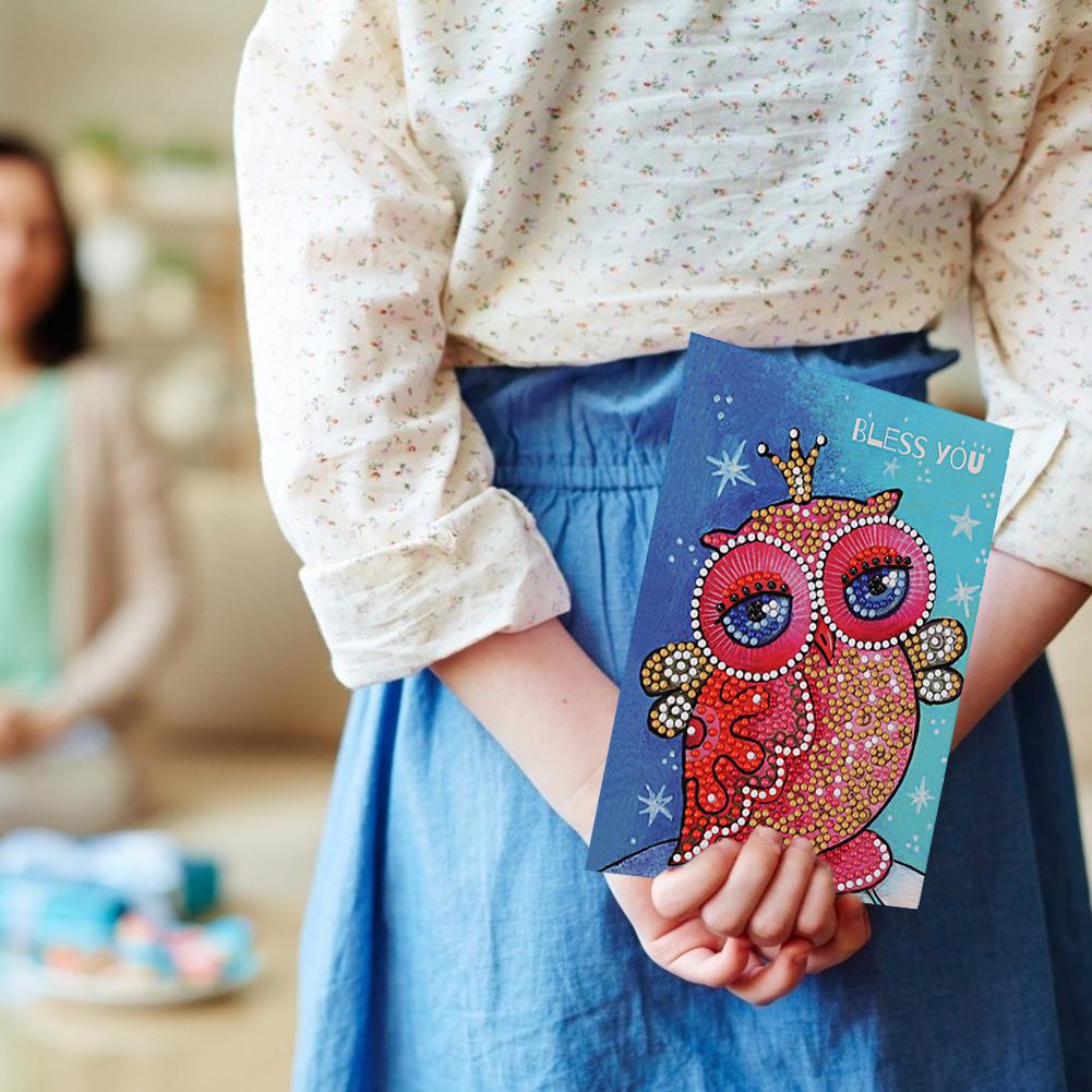 Diamond Cardboard Wear-resistant DIY Diamond Painting Owl Printed Blessing Greeting Cards Birthday Valentine