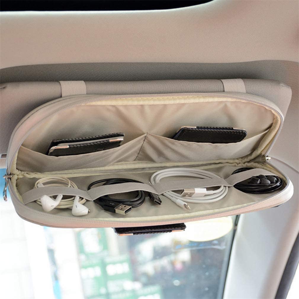 Car Sun Visor Organizer Auto Pocket Organizer Car Truck SUV Storage Pouch Glasses Bill Pen Card Holder Multi-Pocket Net Zipper