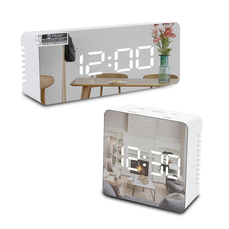 Snooze Mirror Digitale Wekker Led Night Lights Thermometer Wandklokken Lamp Vierkante Rechthoek Multifunctionele Tafel Horloge Usb