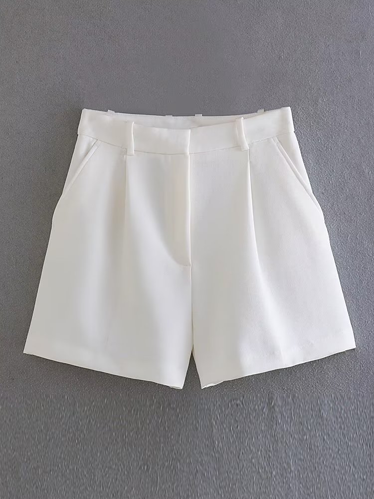 Willshela dames witte geplooide shorts met ritssluiting aan de voorkant, vintage hoge taille, chique damesshorts