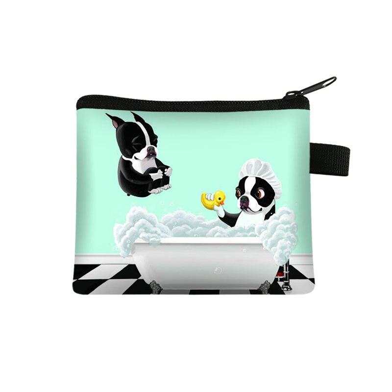 Mini cartera con estampado de Boston Terrier para mujer, cartera con Llavero perro de dibujos animados y cremallera, monedero con estampado de lápiz labial: lqbBoston09