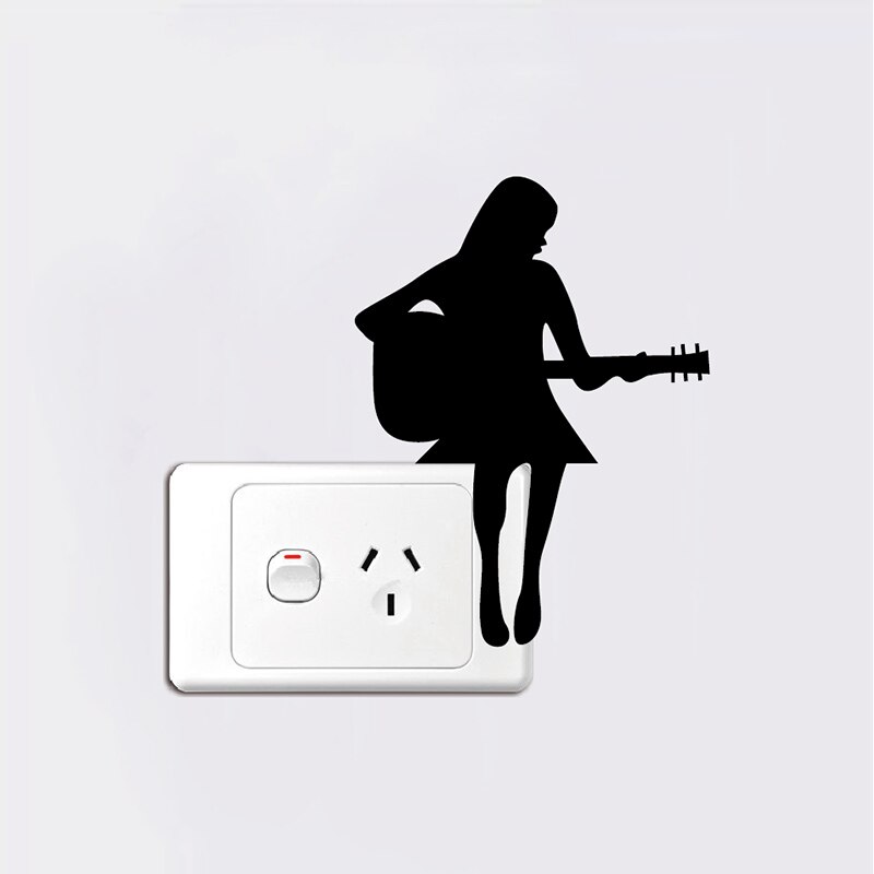 Een Meisje Spelen Gitaar Persoonlijkheid Muziek Switch Decals Sticker Mode Silhouet Muurstickers Voor Klasse Kamer Home Decor #040503