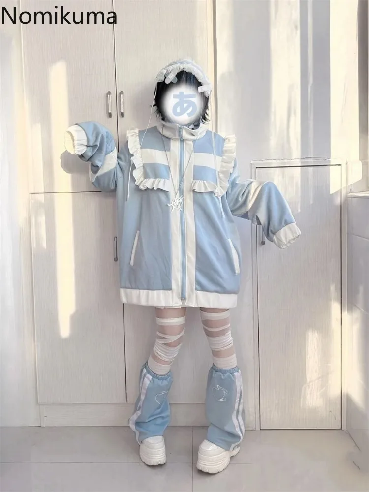 Japanischer Mantel für Damen, Patchwork, langärmelig, übergroß, Oberbekleidung, Y2k-Spitzen, Adrette, lässige , Rüschen, Lolita, Y2k-Jacken