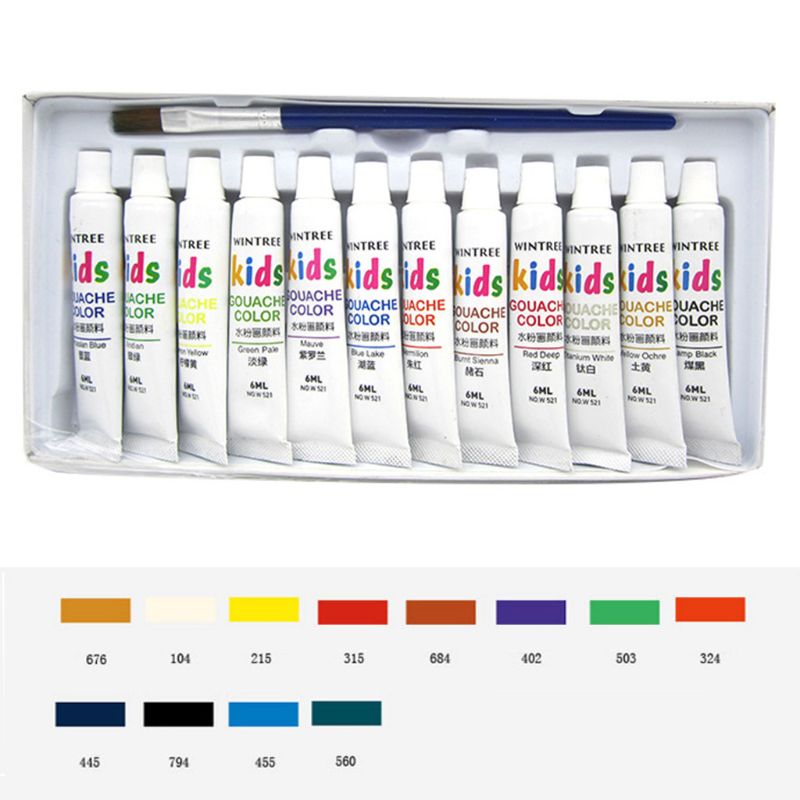 Gouache Paint Set 12 Vibrant Colors in Tubes Easy Convenient to Mix with Great Results