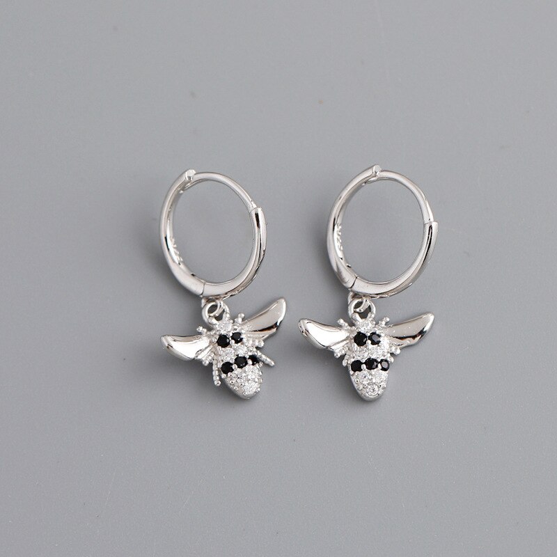 CANNER 925 Sterling Silver Cute Bee Dolphin Pendant Hoop Earrings for Valentine's Day Anniversary Circle Pendientes Fine Jewelry: silver color4