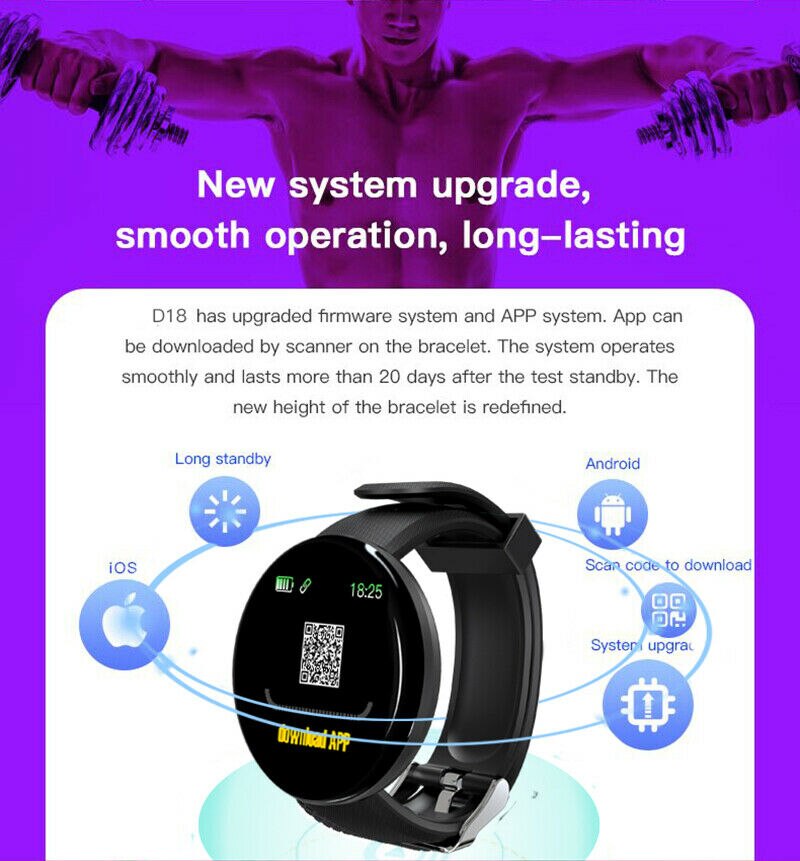 D18 Sport Smart Horloge Hartslag Horloge Smart Polsband Sport Bloeddruk Smartwatch Smart Band Waterdichte Smartwatch Android