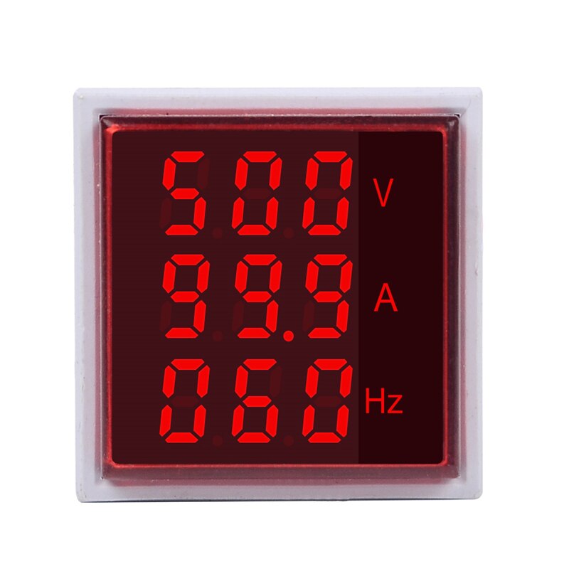 3 in 1 AC 60-500V 100A Square LED Digital Voltmeter Ammeter Hertz Meter Signal Light Current Combo Indicator Tester Round CT: Red