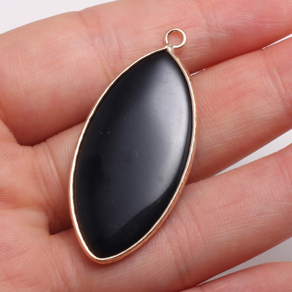 Natural Stone Agates Pendants Horse Eye Shape exquisite Charm for Jewelry Making Diy earring necklace Bracelet accessories: Black stone