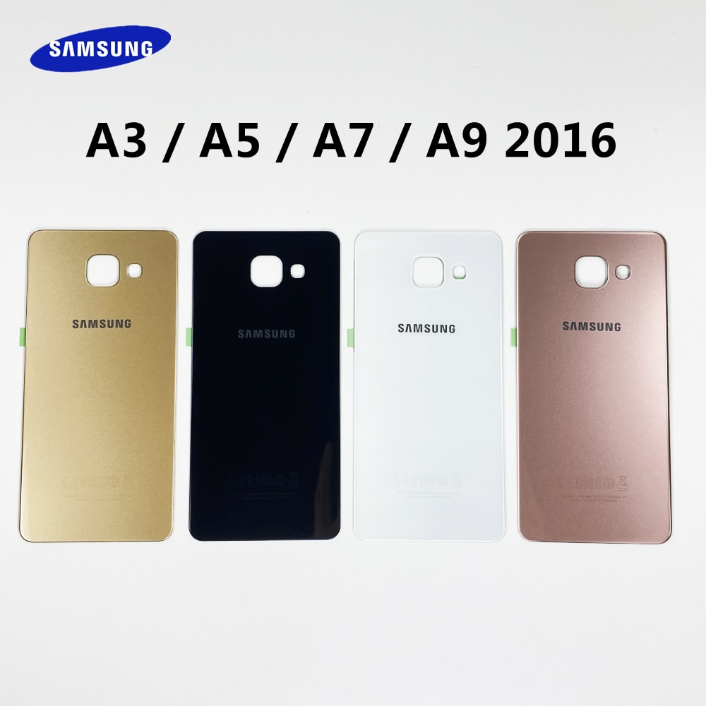 Do SAMSUNG Galaxy A3 A310 A5 A510 A7 A710 A9 A910 2016 powrót pokrywa baterii obudowa drzwi tylna szklana obudowa Shell naklejki samoprzylepne