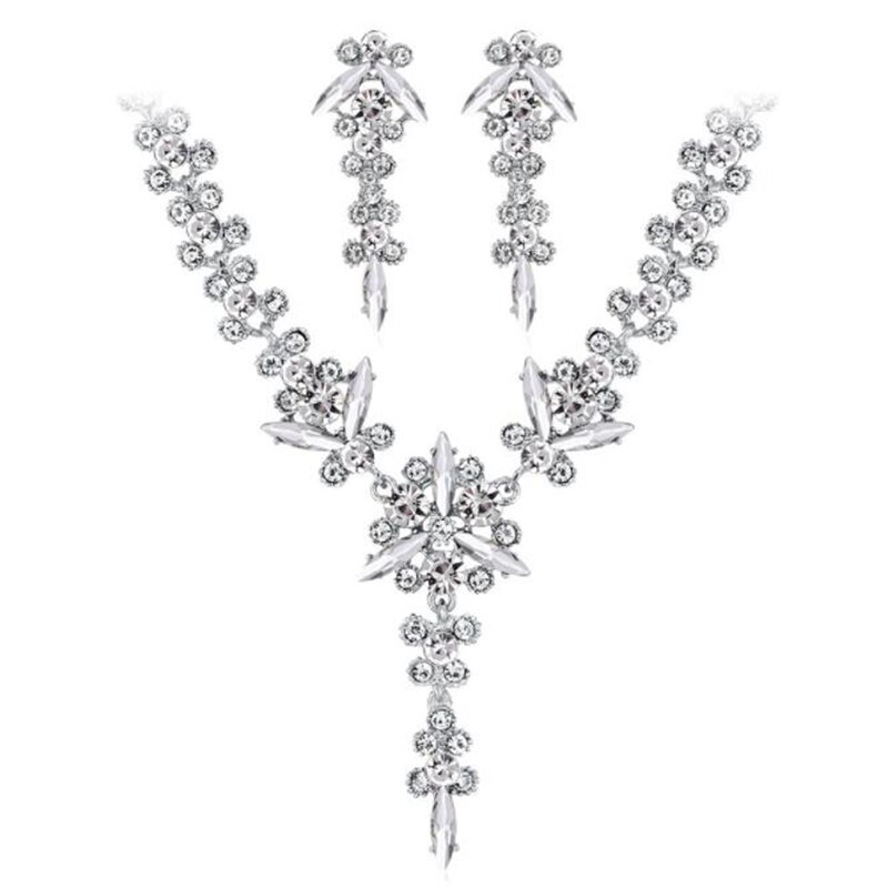 Set di gioielli da sposa in cristallo di fiori per le donne set di diademi per feste orecchini a corona set di gioielli da sposa sposa 2022: Silver