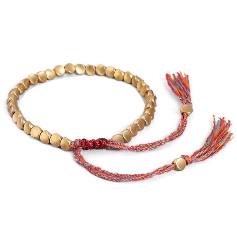 handgefertigt Tibetischen Buddhistischen Geflochtene Baumwolle Kupfer Perlen Glück Seil Armbinde Armreifen Für Frauen Männer Gewinde Armbänder Schmuck