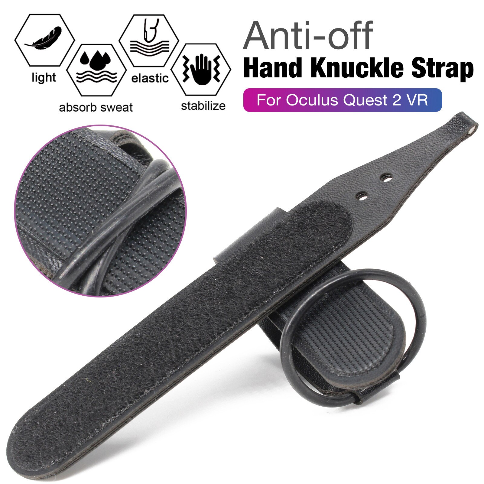 Anti-Off Hand Knuckle Band Set Voor Oculus Quest 2 Vr Vr Bril Accessoires Pu Handvat Vaste Strap Zwart 1 Paar Bandjes