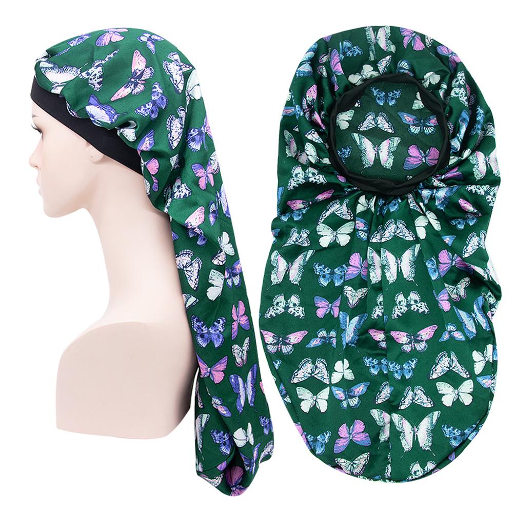 Lange mutsen voor vrouwen, afrikaanse tulband, hoofddoek, slaapmuts, satijnen zijdeachtige print, haarmuts, vlecht, slouchy hoed, tb -83a: Bloemvlinder