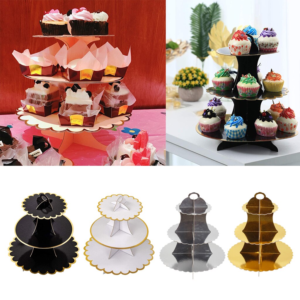 3 Tier Cardboard Round Cake Stand Cupcake Tower Dessert Displt Tea Party