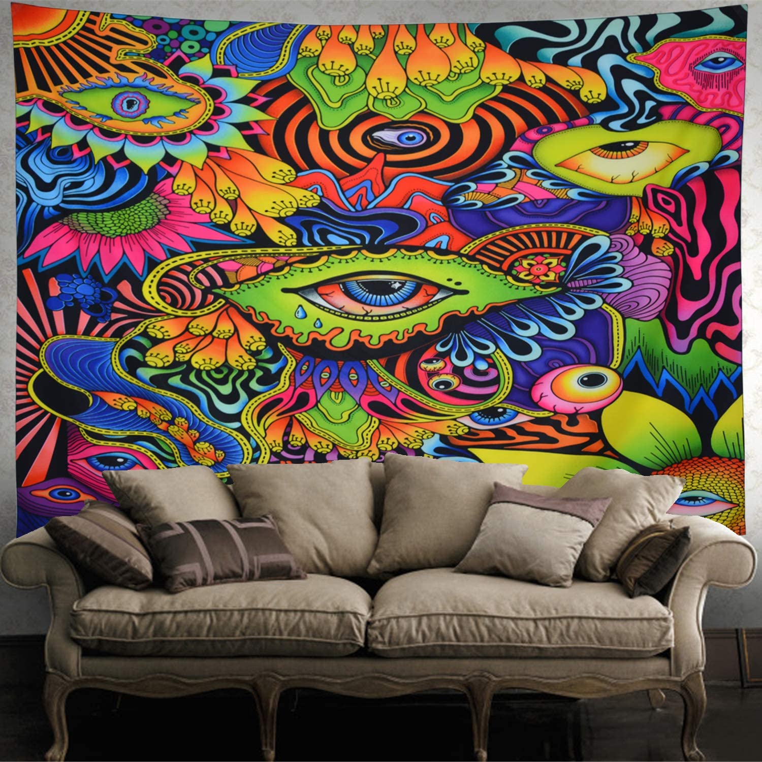 psychodeliczny arabeska Trippy streszczenie oczy gobelin kolorowe kwiaty i Mandala ściany wiszące
