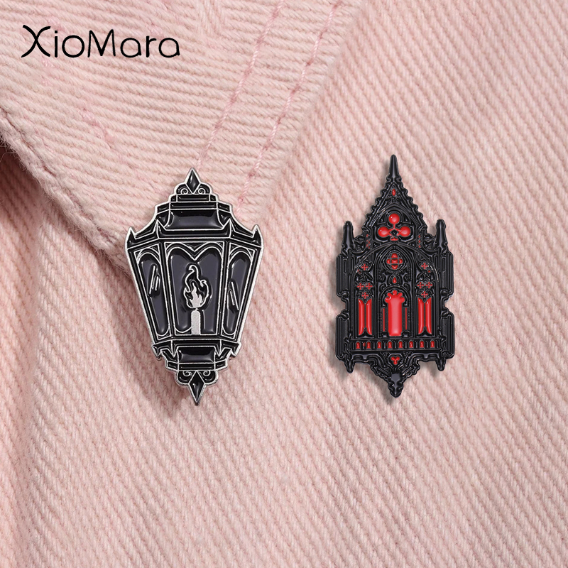 gotisch Schwarz Feuer Laterne Emaille Stift gespenstisch Halloween Brosche Revers Rucksack Abzeichen Festival Schmuck für Freunde