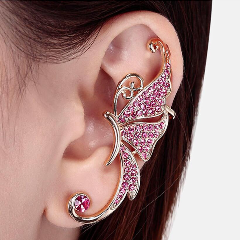 Kuziduocai Mode-sieraden Strass Elves Vlinder Oor Clip Enkele Links Oor Oorbellen Voor Vrouwen Brincos Pendientes E-138