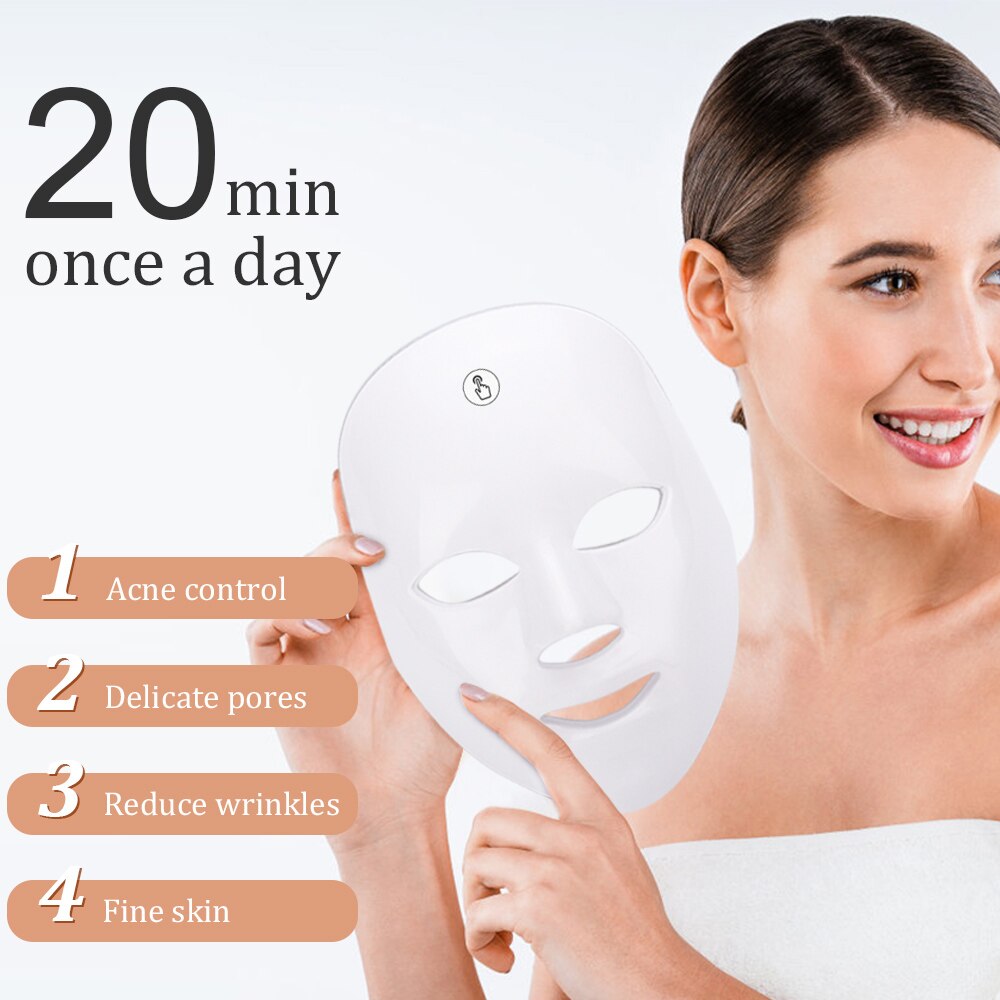 7 Colors Led Facial Mask Photon Therapy Light Energy Beauty Mask Anti Acne Wrinkle Whitening Spot Removal Skin Care Face Care