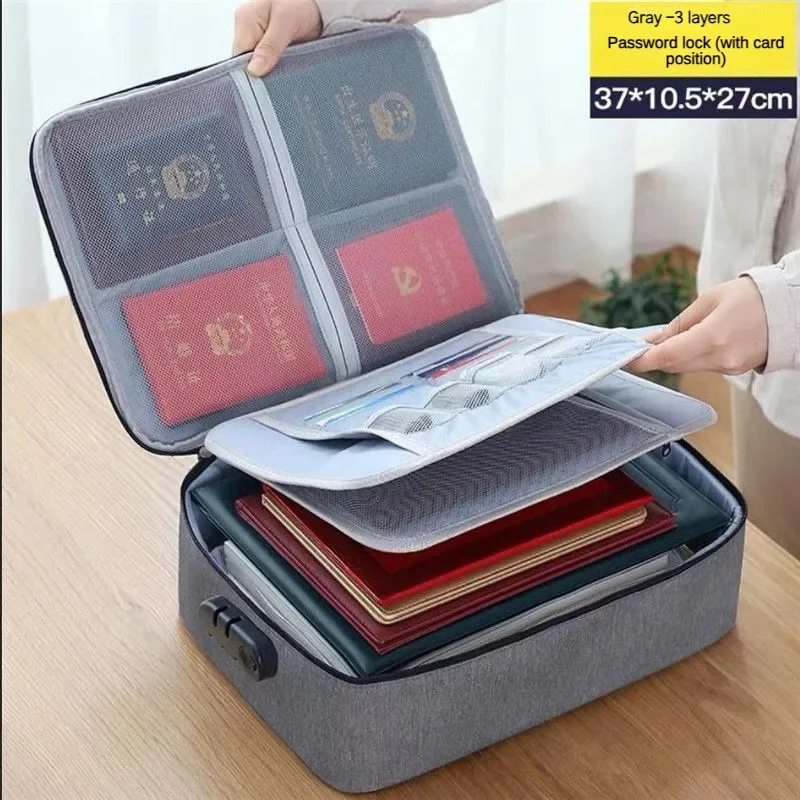 Valigetta multifunzionale Borsa per documenti impermeabile per ufficio Viaggio d'affari Carta bancaria Organizzatore di passaporti Accessorio da viaggio: Black