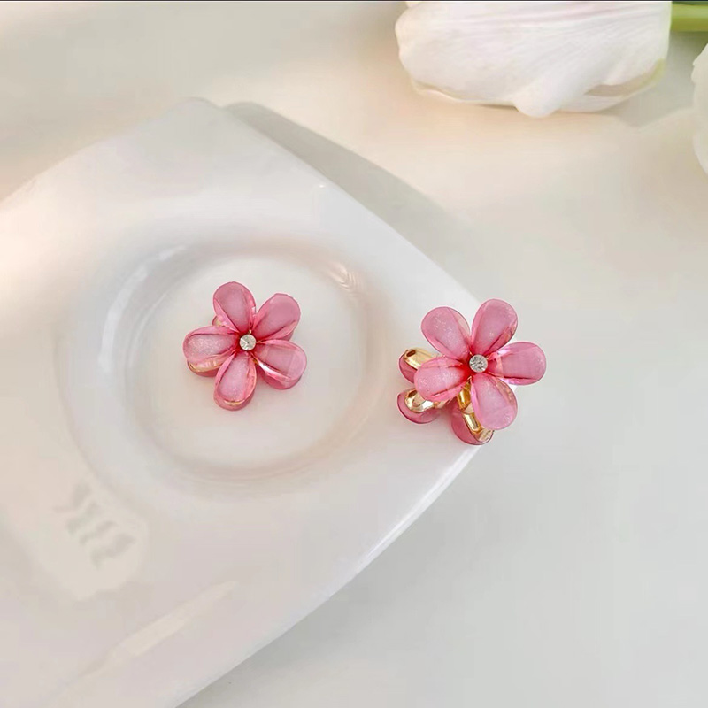 5pcs Double Side Crystal Flower Hair Claw Rhinestones Alloy Hair Clamp for Girls Sweet Summer Side Clip Hair Styling Accessories: Rose Red