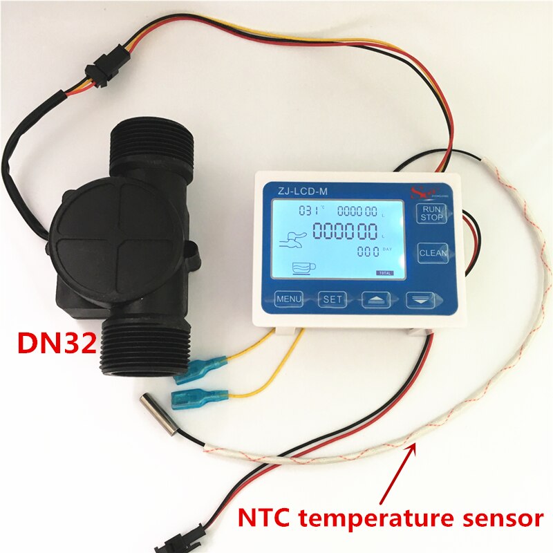 Zj-lcd-m strømningsmåler kontroller +1.25 &quot;hall flow sensor  dn32+ ntc temperatursensor: Og ntc