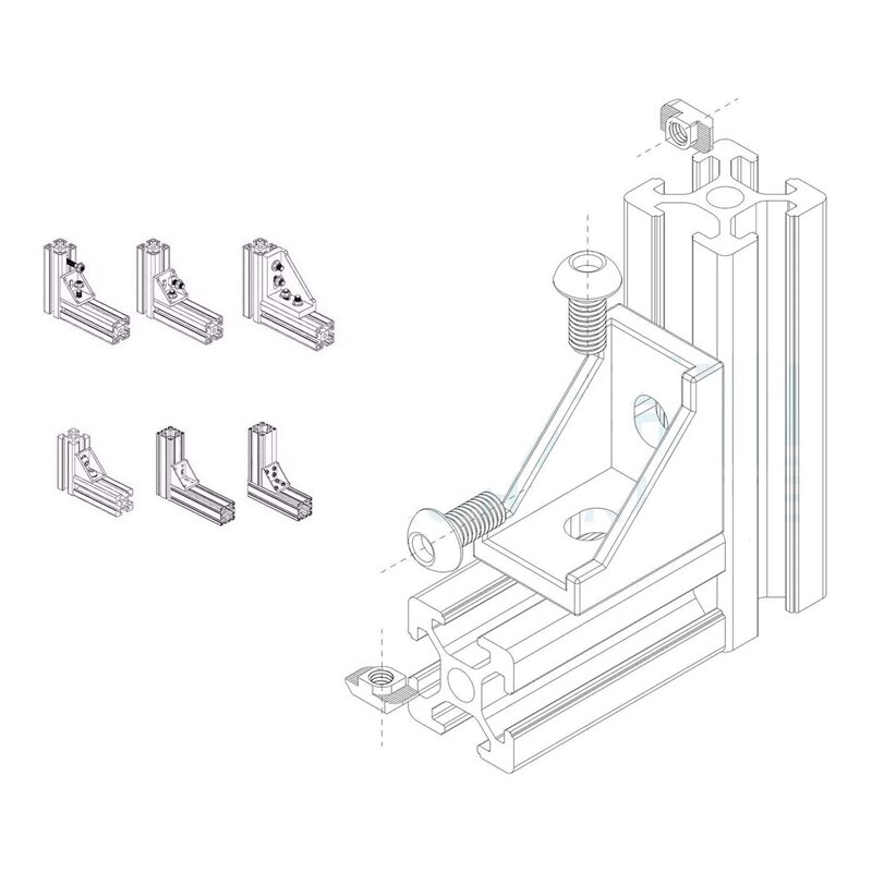 Conjunto de conectores de perfil de aluminio, accesorios de perfil de aluminio, soporte de esquina superior, serie , ranura de 6mm, 50 Uds.