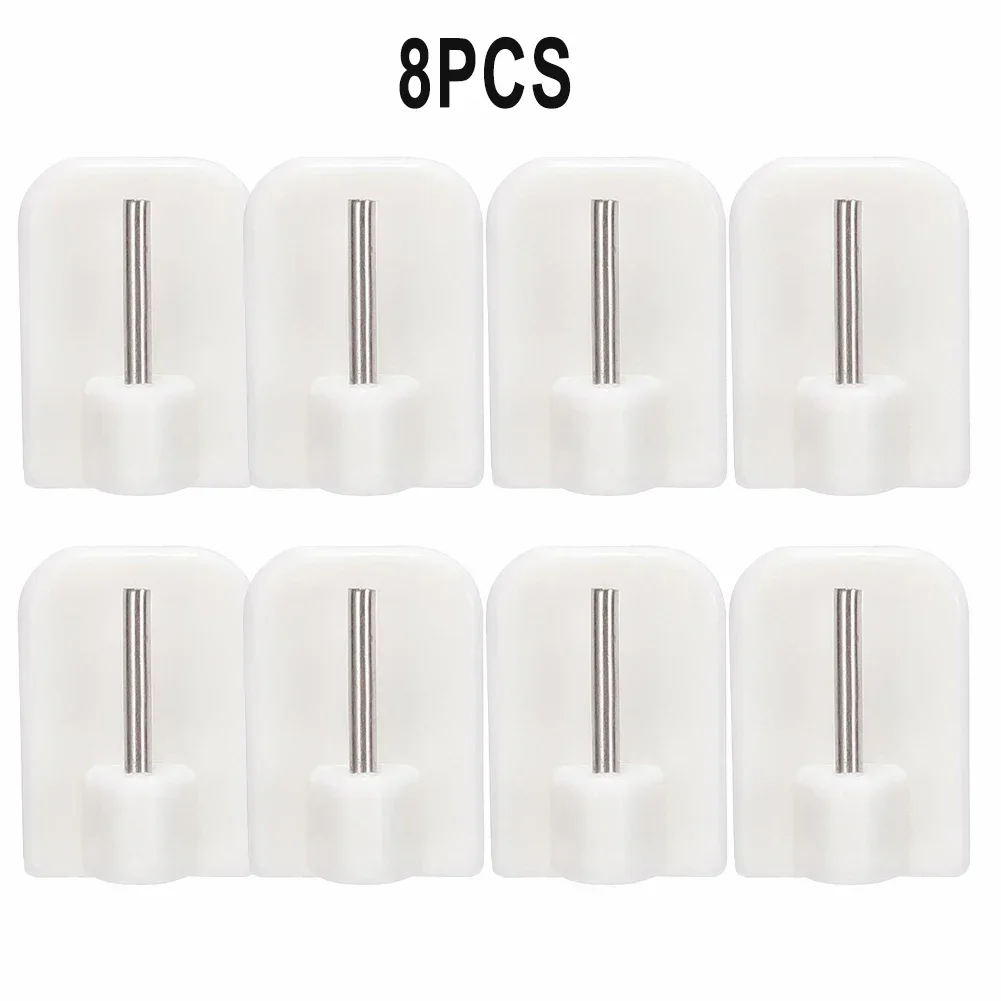Ganchos de cortina duraderos, soporte autoadhesivo de acero inoxidable + PVC blanco, 4/8/12 Uds., gancho para barra de cortina, almacenamiento para el hogar