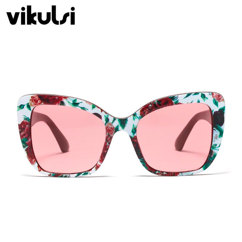 Luxury Vintage Cat Eye Sunglasses Women Square Sun Glasses Female Flower Frame Eyewar Retro Black Shades UV400 Oculo: E57 flower pink