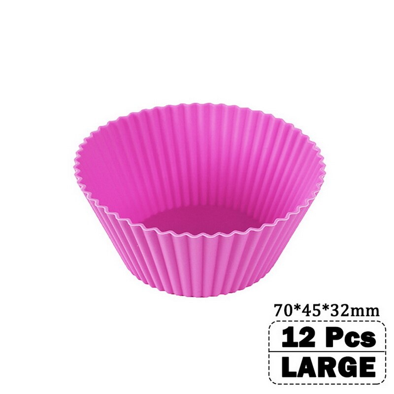 12 pièces/ensemble cuisson tasse Liner cuisson moules forme ronde Silicone Cupcake moule fabricant moule plateau bricolage gâteau décoration outils: rose red large