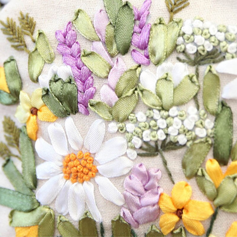 3D DIY Ribbon Embroidery Bag Set, Needlework Kits Cross Stitch Chain Bag with Hoop,Handmade Swing Purse Wallet