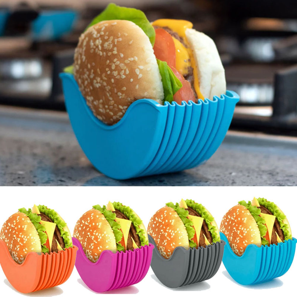 Silicone Burger Holders Reusable Sandwiches Holder Box Beef Press Patty Mold Hamburger Bun Shell Kitchen Tool Burger Fixed Box