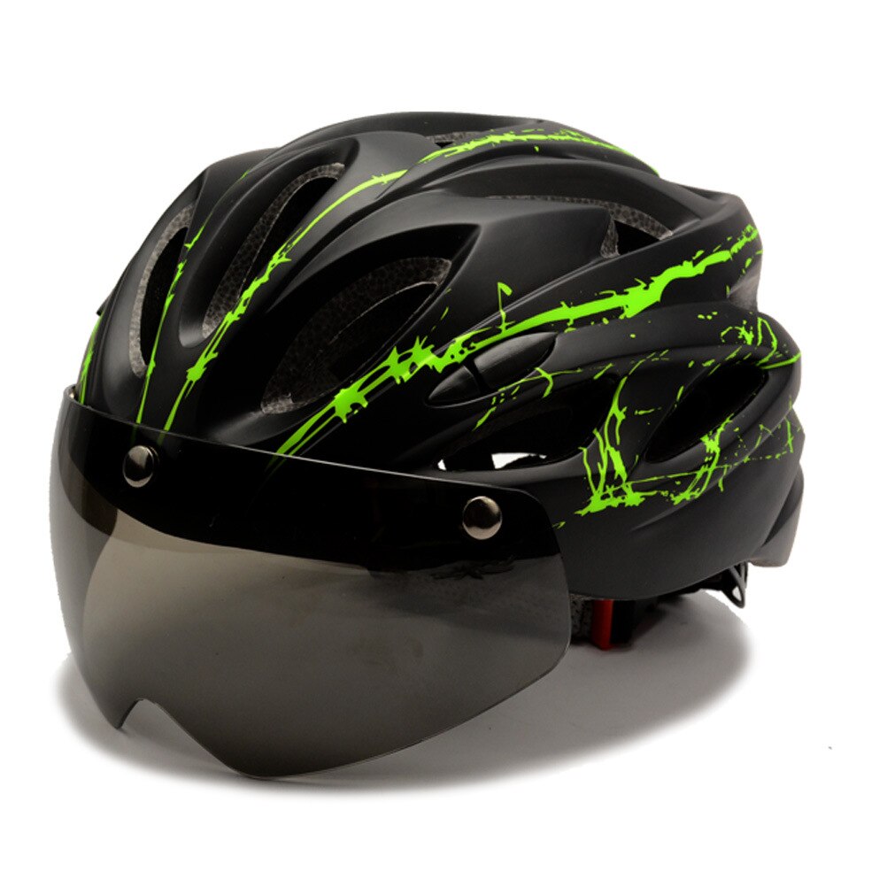 Helmet with Goggles Ultralight MTB Bike Helmet Men Women Bike Taillight Intergrally-molded Mountain Road MTB Helmets Casco: Green