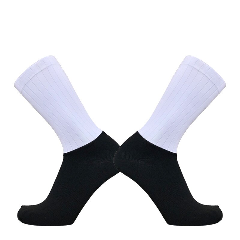 Calcetines de ciclismo transpirables para hombre, antideslizantes, sin costuras, a prueba de agua, para bicicleta de carretera, Verano: white black