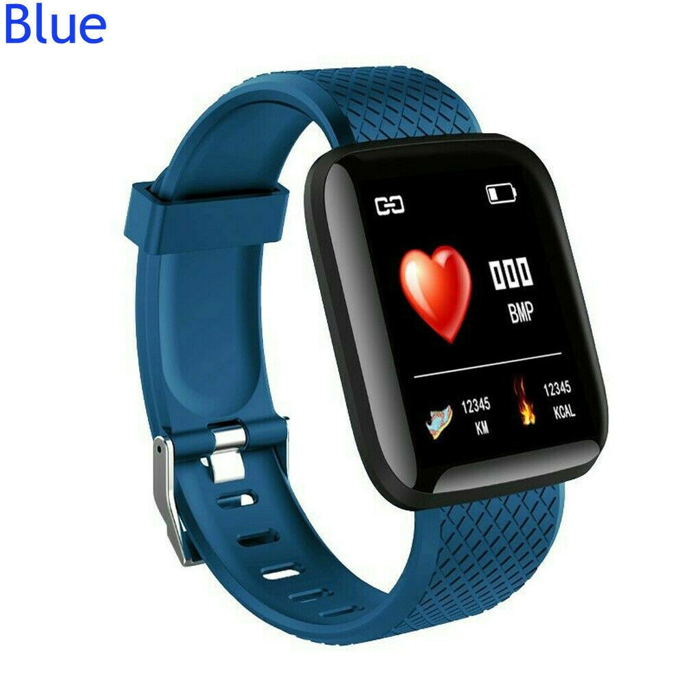 Protable Bluetooth Smart Watch Heart Rate Oxygen Blood Pressure Sport Fitness Tracking Device DU55: Blue