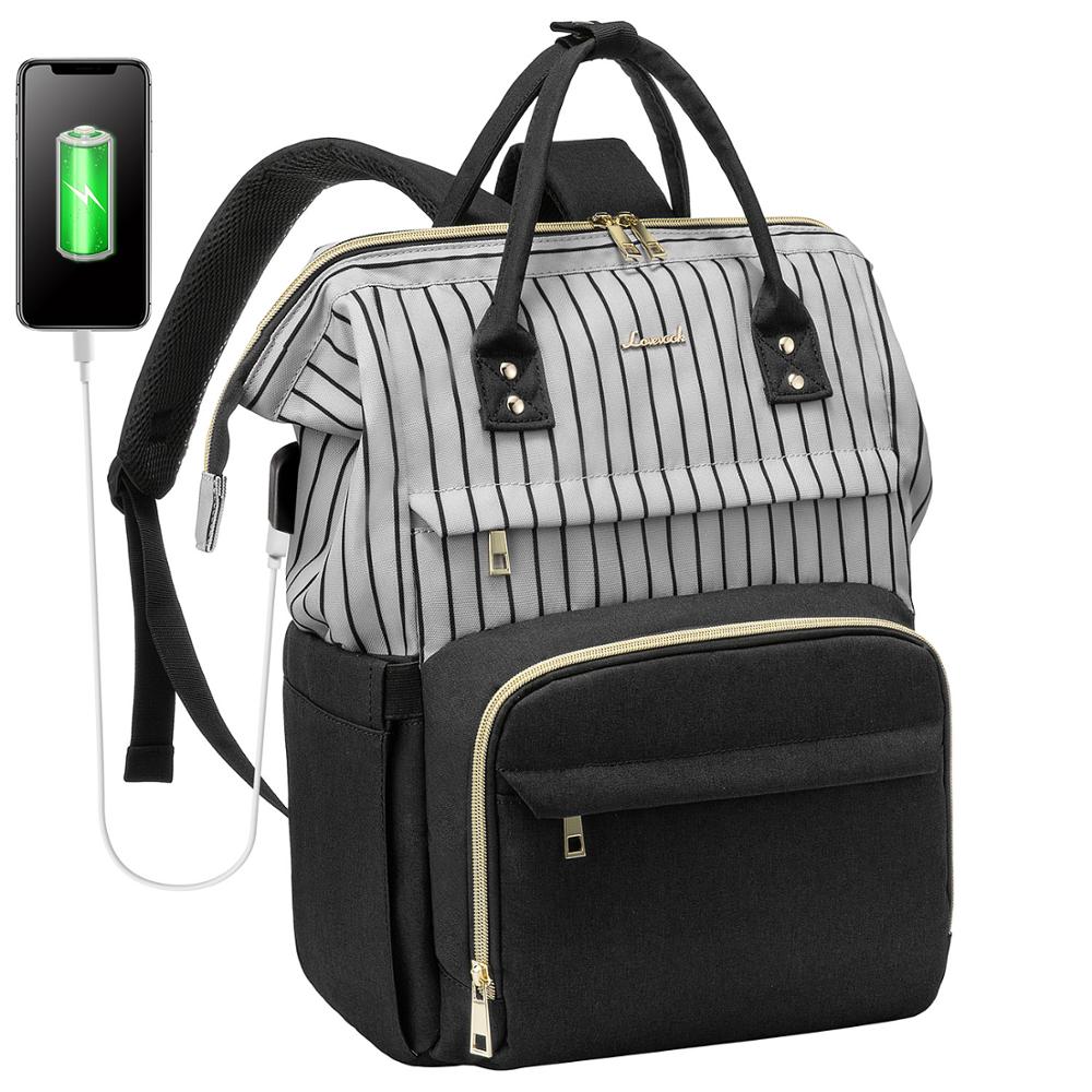 LOVEVOOK women bag laptop backpacks multifunctional canvas backpacks unisex waterproof anti-thieft backpacks for school/work: black-stripe1