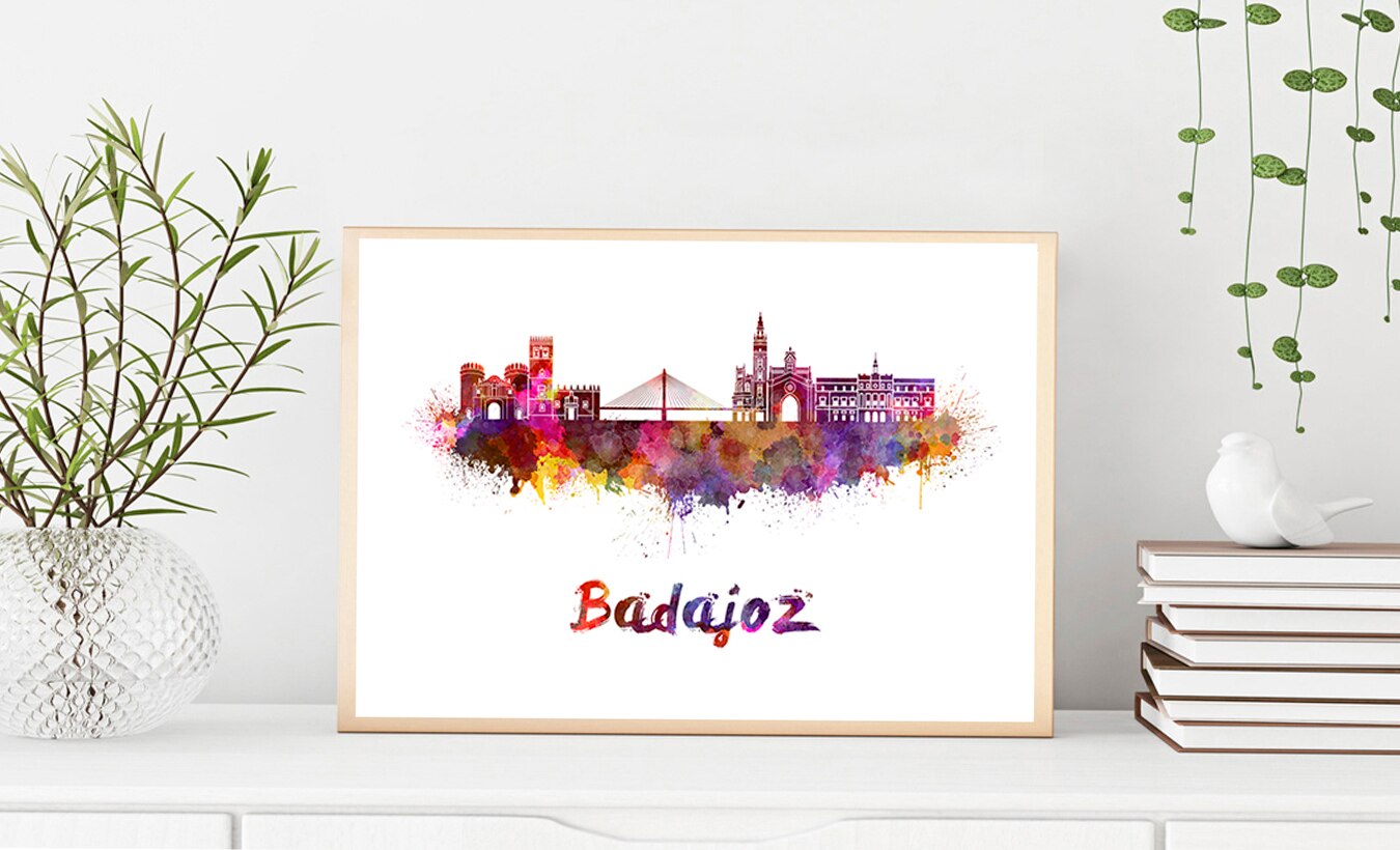 Bádajoz Skyline-Cartel de arte de Pared, decoración artística, Hogar, Monumentos de Ciudad, paisaje